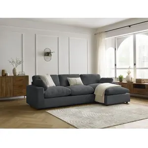 Canapé d'angle réversible BELAIR velours côtelé Gris foncé   BOBOCHIC TU pas cher