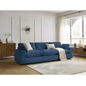 Canapé droit fixe 4 places belair velours côtelé Bleu foncé - Bobochic pas cher