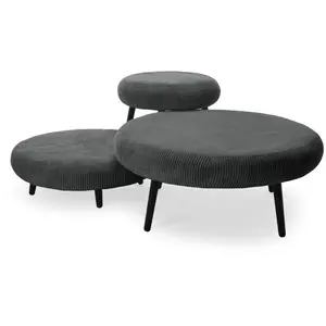 Bobochic lot de 3 tables basses gigognes eden tissu velours côtelé gris foncéVendu parbobochic-paris