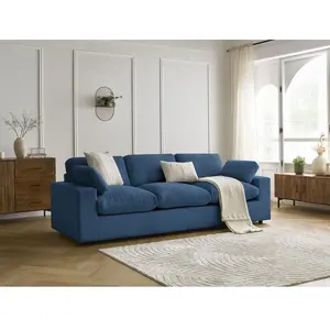 Canapé droit fixe 3 places BELAIR velours côtelé bleu foncé BOBOCHIC pas cher