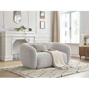 Canapé droit fixe 2 places CELINE tissu bouclette gris clair   BOBOCHIC pas cher