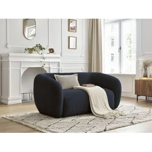 Canapé droit fixe 2 places CELINE tissu bouclette bleu foncé   BOBOCHIC pas cher
