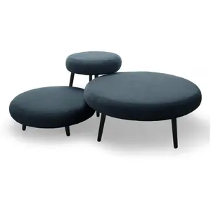 Bobochic lot de 3 tables basses gigognes eden tissu lisse bleu foncéVendu parbobochic-paris