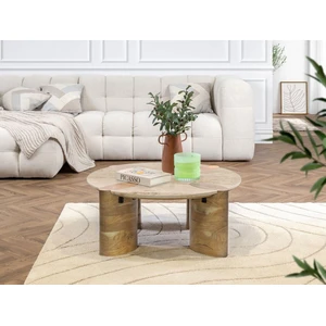 Comparateur de prix : Table basse ronde D.90 cm CERSEÏ plateau travertin et pieds bois massi...