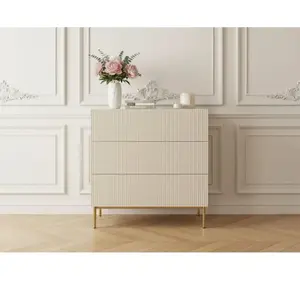 Comparateur de prix : Commode KASHA 3 tiroirs pieds or beige   BOBOCHIC