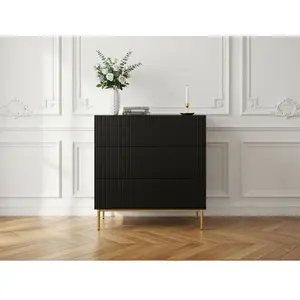 Comparateur de prix : Commode KASHA 3 tiroirs pieds or noir   BOBOCHIC