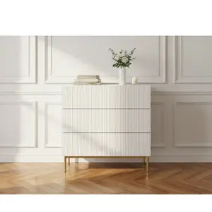 Comparateur de prix : Commode KASHA 3 tiroirs pieds or blanc   BOBOCHIC
