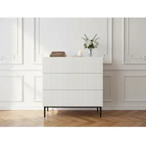 Comparateur de prix : Commode KASHA 3 tiroirs pieds noir blanc   BOBOCHIC