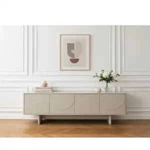 Meuble TV 4 portes 180 cm ESTEBAN formes géométriques beige BOBOCHIC pas cher