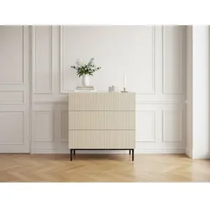 Comparateur de prix : Commode KASHA 3 tiroirs pieds noir beige   BOBOCHIC
