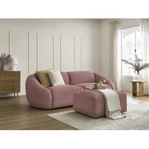 Canapé droit fixe 3 places TINA velours côtelé avec pouf rose BOBOCHIC pas cher