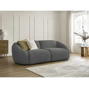 Canapé droit fixe 3 places TINA tissu bouclette gris foncé BOBOCHIC pas cher