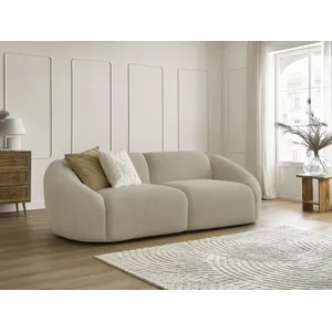 Bobochic canapé droit fixe 3 places tina tissu bouclette beige TINA pas cher