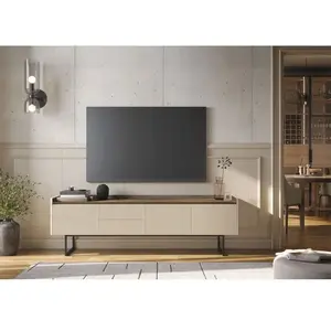 Meuble TV BOBOCHIC - Meuble TV 192 cm LOUNA beige et effet bois avec t...