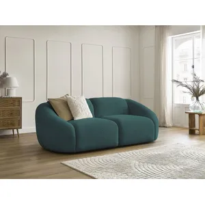 Canapé droit fixe 2 places TINA tissu bouclette bleu clair BOBOCHIC pas cher