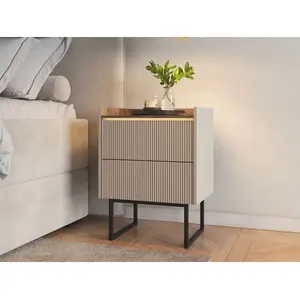 Comparateur de prix : Table de chevet BOBOCHIC - Table de chevet 2 tiroir LOUNA beige et eff...