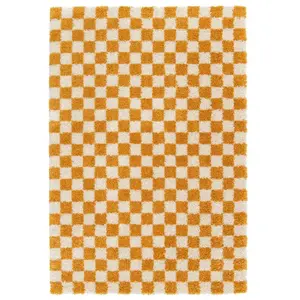Bobochic tapis poils longs damien motifs damier jaune 160x230 DAMIEN
