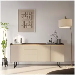 Comparateur de prix : Buffet 3 portes 192 cm LOUNA beige et effet bois avec tasseaux et LED Bobochic