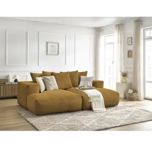 Canapé droit fixe 4 places VOLTAIRE assise profonde Jaune BOBOCHIC TU pas cher