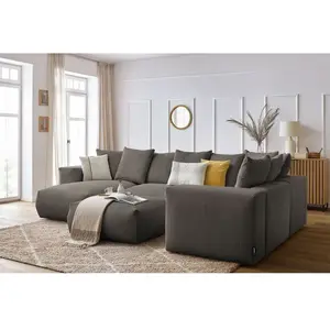 Canapé panoramique fixe modulable VOLTAIRE avec 1 méridienne, 1 angle, 2 chauffeuses et 1 pouf Bobochic pas cher