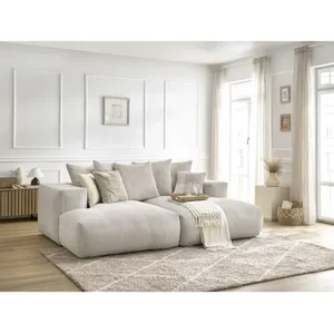 Canapé droit fixe 4 places VOLTAIRE assise profonde beige BOBOCHIC pas cher