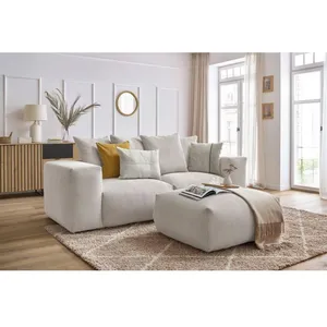 Bobochic canapé droit fixe modulable voltaire avec pouf beige VOLTAIRE pas cher