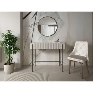 Comparateur de prix : Console 2 tiroirs 100 cm MATHILDE plateau effet marbre et pieds noir beige   BOBOCHIC