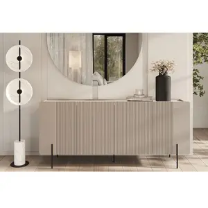 Comparateur de prix : Buffet 4 portes 200 cm MATHILDE plateau effet marbre et pieds noir bei...