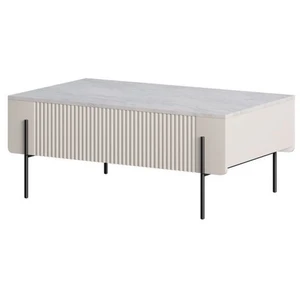 Table basse 2 tiroirs 100 cm MATHILDE plateau effet marbre et pieds noirs Bobochic