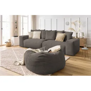 Canapé droit fixe 4 places VOLTAIRE velours côtelé avec pouf Bobochic pas cher