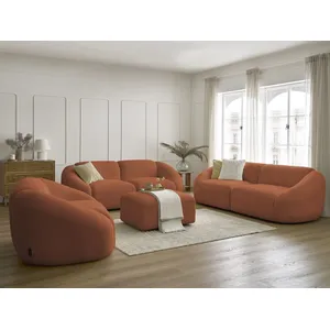 Ensemble canapé droit fixe 3 + 2 places + fauteuil TINA tissu bouclette avec pouf Bobochic pas cher