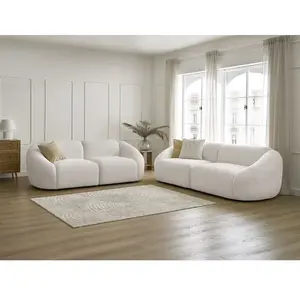 Ensemble canapé droit fixe 3 + 2 places TINA tissu bouclette Bobochic pas cher