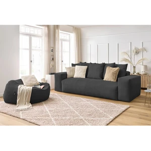 Canapé droit fixe 3 places VOLTAIRE velours côtelé avec pouf Bobochic pas cher