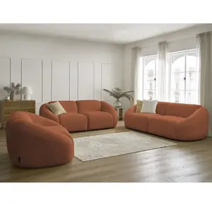Ensemble canapé droit fixe 3 + 2 places + fauteuil TINA tissu bouclette Bobochic