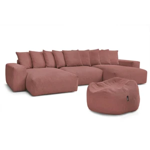 Canapé panoramique fixe VOLTAIRE velours côtelé avec pouf Bobochic pas cher