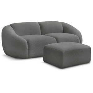 Canapé droit fixe 2 places TINA tissu bouclette avec pouf Bobochic pas cher