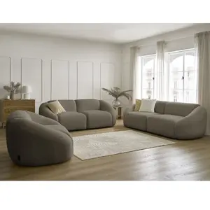 Ensemble canapé droit fixe 3 + 2 places + fauteuil TINA tissu bouclette Bobochic