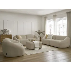 Comparateur de prix : Ensemble canapé droit fixe 3 + 2 places + fauteuil TINA tissu bouclette avec pouf Bobochic