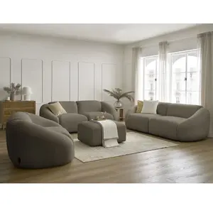 Comparateur de prix : Ensemble canapé droit fixe 3 + 2 places + fauteuil TINA tissu bouclette avec pouf Bobochic