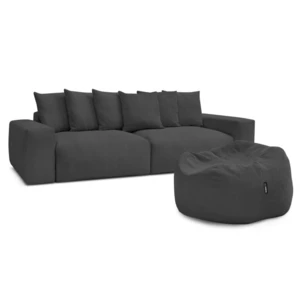 Canapé droit fixe 4 places VOLTAIRE velours côtelé avec pouf Bobochic pas cher