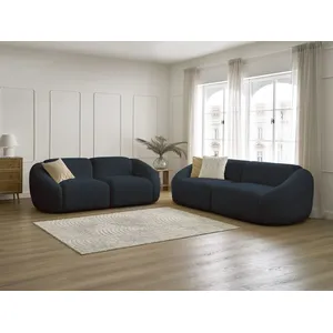 Ensemble canapé droit fixe 3 + 2 places TINA tissu bouclette Bobochic pas cher