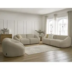 Ensemble canapé droit fixe 3 + 2 places + fauteuil TINA tissu bouclette Bobochic pas cher