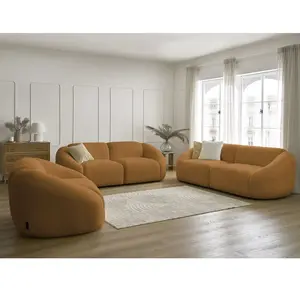 Ensemble canapé droit fixe 3 + 2 places + fauteuil TINA tissu bouclette Bobochic pas cher