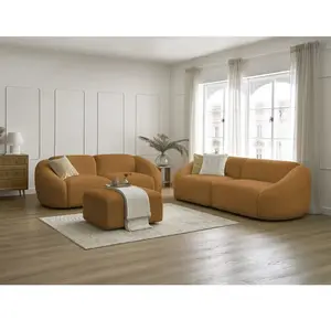 BOBOCHIC Ensemble canapé droit fixe 3 + 2 places TINA tissu bouclette avec pouf... pas cher