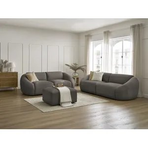 Ensemble canapé droit fixe 3 + 2 places TINA velours côtelé avec pouf Bobochic pas cher