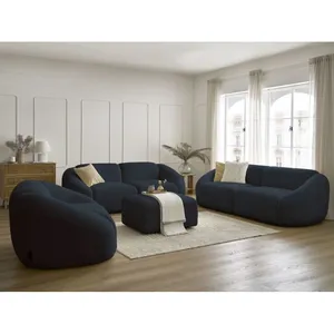 Ensemble canapé droit fixe 3 + 2 places + fauteuil TINA tissu bouclette avec pouf Bobochic pas cher