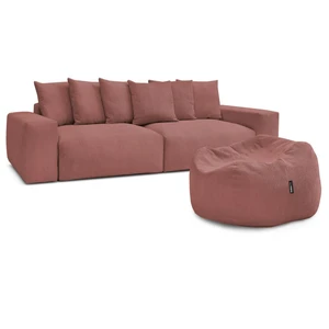 Canapé droit fixe 4 places VOLTAIRE velours côtelé avec pouf Bobochic pas cher