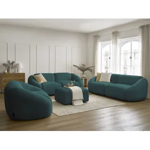 Comparateur de prix : Ensemble canapé droit fixe 3 + 2 places + fauteuil TINA tissu bouclette avec pouf Bobochic