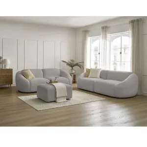 BOBOCHIC Ensemble canapé droit fixe 3 + 2 places TINA tissu bouclette avec pouf... pas cher