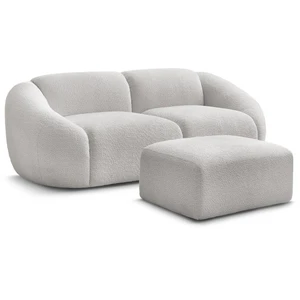 Canapé droit fixe 2 places TINA tissu bouclette avec pouf Bobochic pas cher